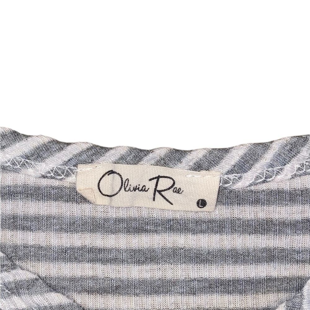 Olivia Rae Blue & White Striped Lettuce Hem Tee – Size L - Picture 2 of 3